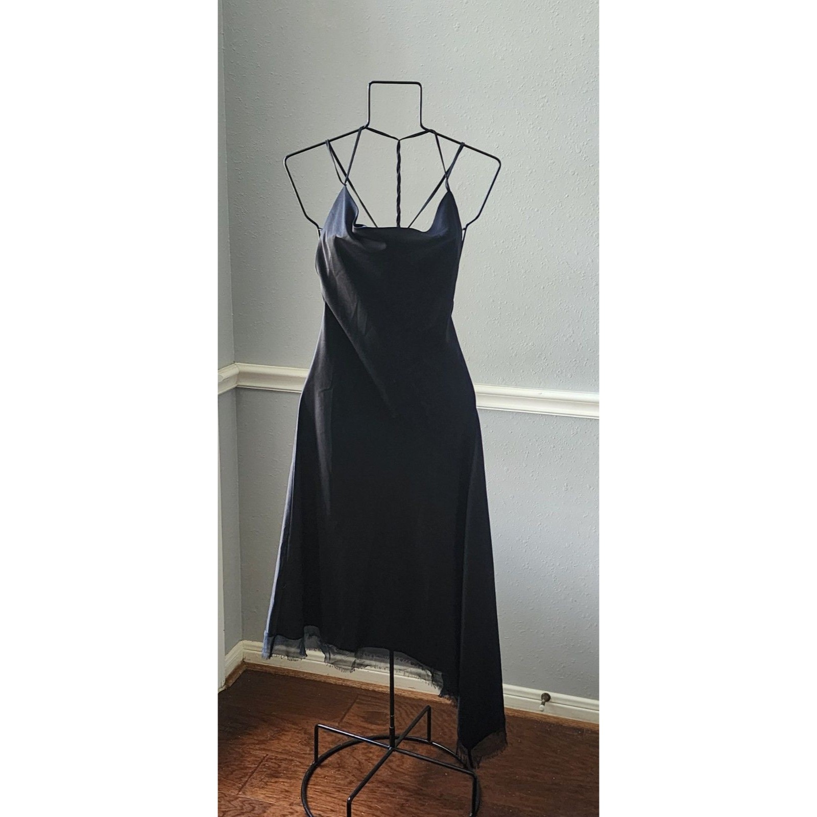 Vintage Bcbg Silk Black Cowl Neck Y2k Midi Gown Slip Dress Backless High/ Low 2 — image 2 of 8